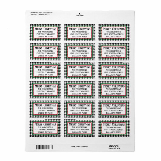 Cute Merry Christmas Houndstooth Address Label (Full Sheet)