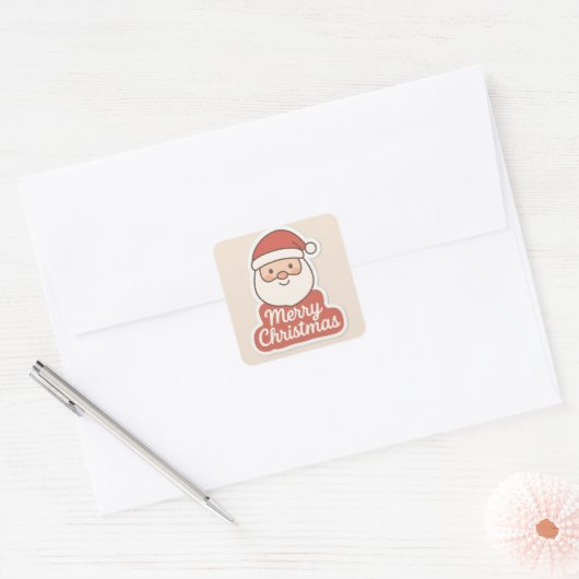 Cute Merry Christmas Santa Face Sticker (Envelop)