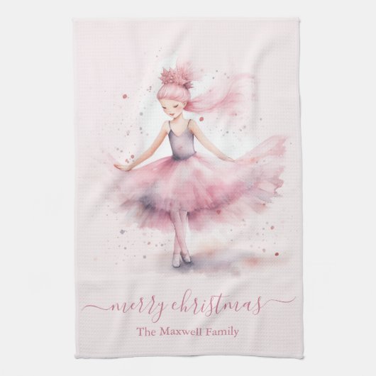 Cute merry christmas soft pink ballerina  theedoek (Verticaal)