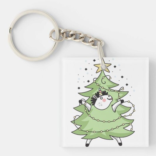 Cute Merry Christmas unicorn Sleutelhanger (voorkant)