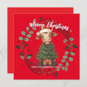 Cute merry Cow Christmas tree calf ox Xmas pattern Feestdagenkaart (Voorkant / Achterkant)
