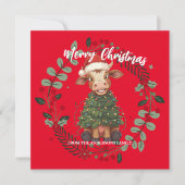 Cute merry Cow Christmas tree calf ox Xmas pattern Feestdagenkaart (Voorkant)