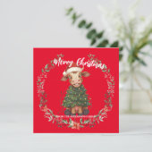Cute merry Cow Christmas tree calf ox Xmas pattern Feestdagenkaart (Staand voorkant)