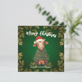 Cute merry Cow Christmas tree calf ox Xmas pattern Feestdagenkaart (Staand voorkant)