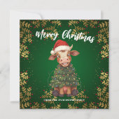 Cute merry Cow Christmas tree calf ox Xmas pattern Feestdagenkaart (Voorkant)