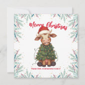 Cute merry Cow Christmas tree calf ox Xmas pattern Feestdagenkaart (Voorkant)