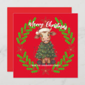 Cute merry Cow Christmas tree calf ox Xmas pattern Feestdagenkaart (Voorkant / Achterkant)