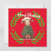 Cute merry Cow Christmas tree calf ox Xmas pattern Feestdagenkaart (Voorkant)