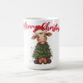 Cute merry Cow Christmas tree calf ox Xmas pattern Koffiemok (Center)