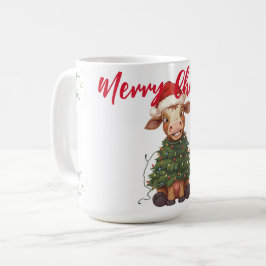 Cute merry Cow Christmas tree calf ox Xmas pattern Koffiemok