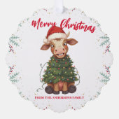 Cute merry Cow Christmas tree calf ox Xmas pattern Ornament Kaart (Voorkant)