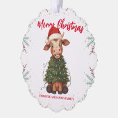 Cute merry Cow Christmas tree calf ox Xmas pattern Ornament Kaart (Links)