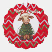 Cute merry Cow Christmas tree calf ox Xmas pattern Ornament Kaart (Voorkant)