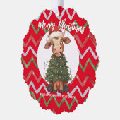 Cute merry Cow Christmas tree calf ox Xmas pattern Ornament Kaart (Links)