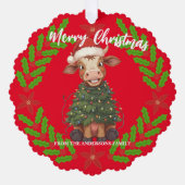 Cute merry Cow Christmas tree calf ox Xmas pattern Ornament Kaart (Voorkant)