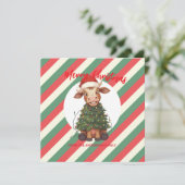 Cute merry Cow Christmas tree calf ox Xmas plaid Feestdagenkaart (Staand voorkant)