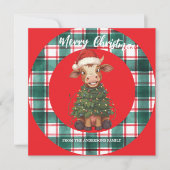 Cute merry Cow Christmas tree calf ox Xmas plaid Feestdagenkaart (Voorkant)