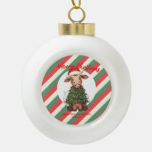 Cute merry Cow Christmas tree calf ox Xmas plaid Keramische Bal Ornament (Voorkant)
