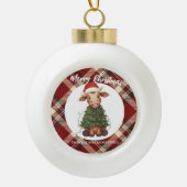Cute merry Cow Christmas tree calf ox Xmas plaid Keramische Bal Ornament (Voorkant)