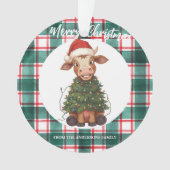 Cute merry Cow Christmas tree calf ox Xmas plaid Ornament (voorkant)