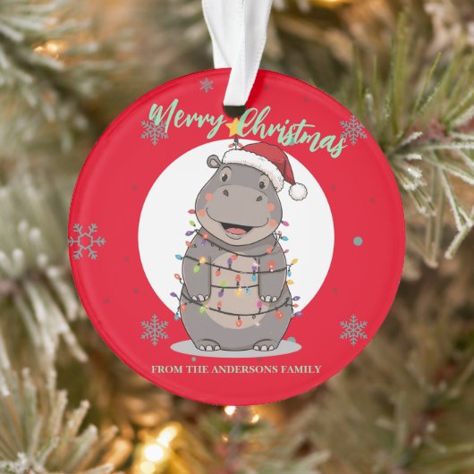 Cute merry Hippo christmas tree zoo safari Xmas Ornament (Boom)
