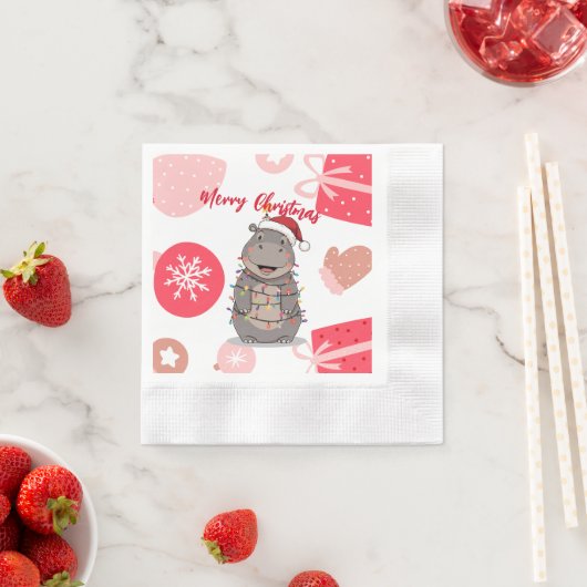 Cute merry Hippo christmas tree zoo safari Xmas Servet (Insitu)