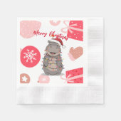 Cute merry Hippo christmas tree zoo safari Xmas Servet (Voorkant)