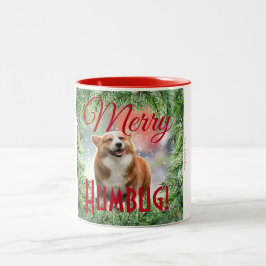Cute 'Merry Humbug'. Dog-foto met kerstmis Tweekleurige Koffiemok