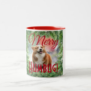 Cute 'Merry Humbug'. Dog-foto met kerstmis Tweekleurige Koffiemok