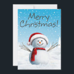Cute Merry kerst Cheerful Snowman Feestdagenkaart<br><div class="desc">Snowflake Handgeschreven Typografie Holiday Kaart met een snowman Snowflake.</div>