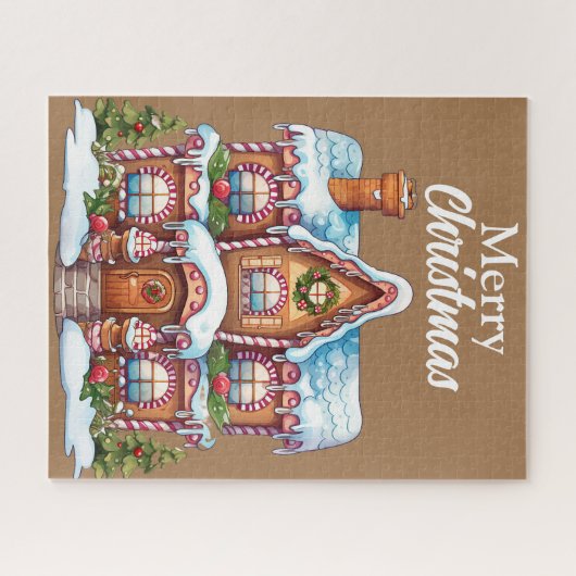 Cute Merry kerst Gingerbrood House Legpuzzel (Horizontaal)