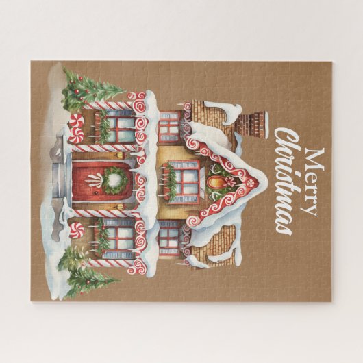 Cute Merry kerst Gingerbrood House Legpuzzel (Horizontaal)