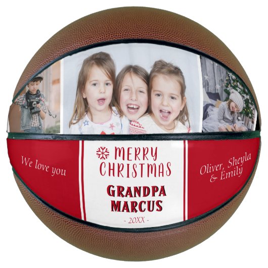 Cute Merry kerst Grandpa 3 Photo Collage Basketbal (Voorkant)