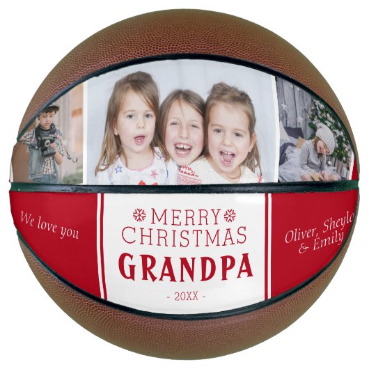 Cute Merry kerst Grandpa 3 Photo Collage Basketbal (Voorkant)