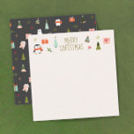 Cute Merry kerst Notitiekaartje<br><div class="desc">Schattige kerstontwerp met symbolen van de feestdagen zoals kerstbomen,  pinguïns,  cadeaus en hulst.</div>