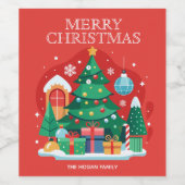 Cute Merry kerst Wijn Etiket (Enkel label)