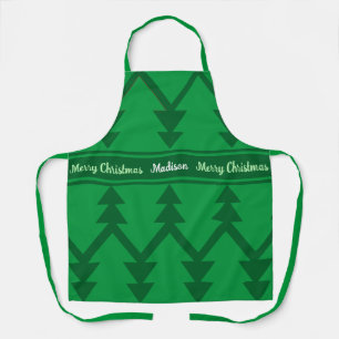 Cute Merry-kerstbomen Aangepaste naam Groen Schort