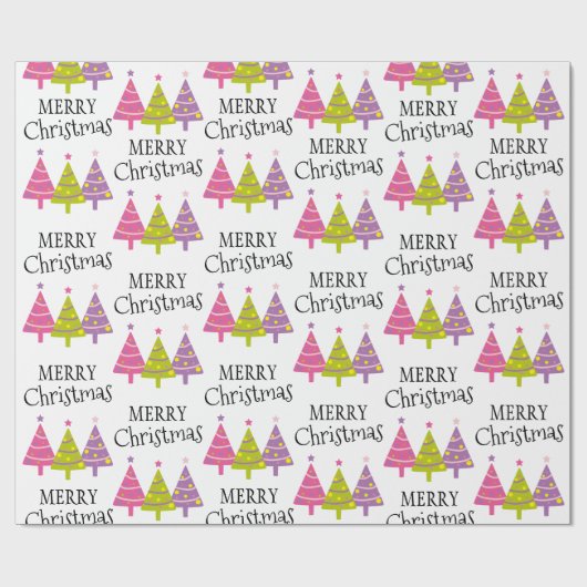 Cute Merry-kerstbomen Cadeaupapier (Vlak)