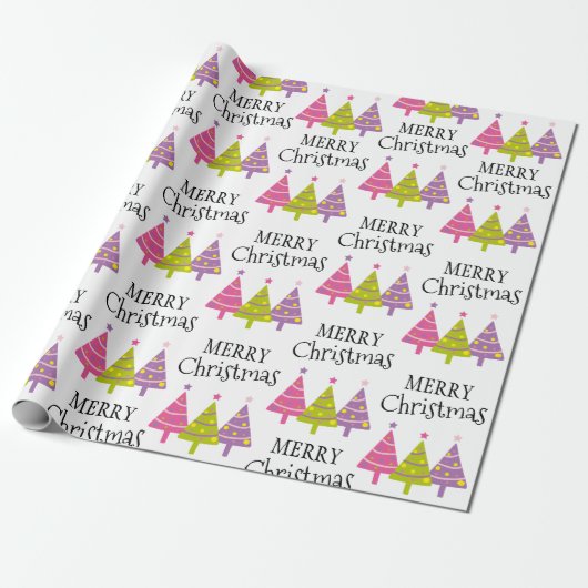 Cute Merry-kerstbomen Cadeaupapier (Uitgerold)