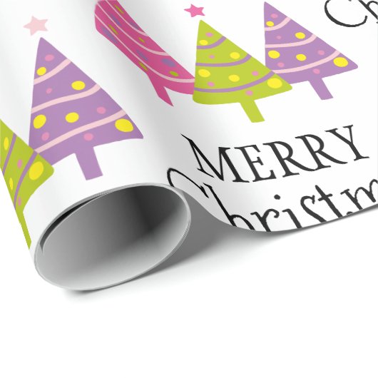 Cute Merry-kerstbomen Cadeaupapier (Rol Hoek)