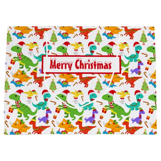 Cute Merry Kerstdinosaurussen Groot Cadeauzakje (Voorkant)