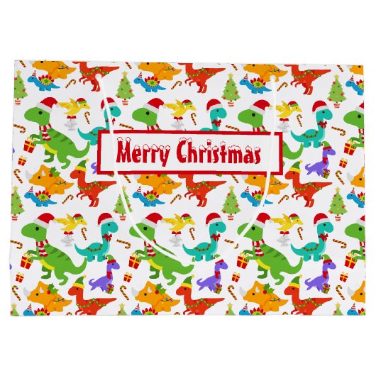Cute Merry Kerstdinosaurussen Groot Cadeauzakje (Achterkant)