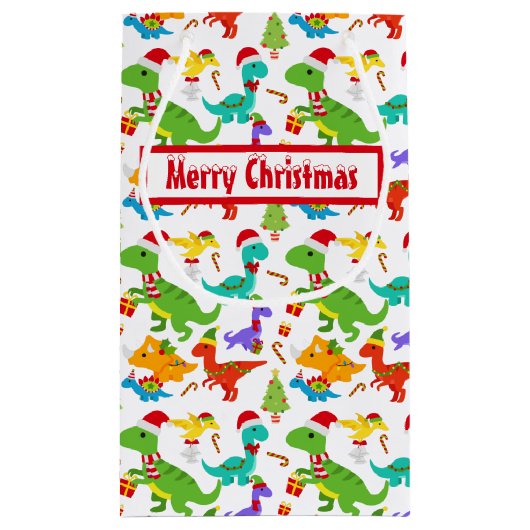 Cute Merry Kerstdinosaurussen Klein Cadeauzakje (Achterkant)