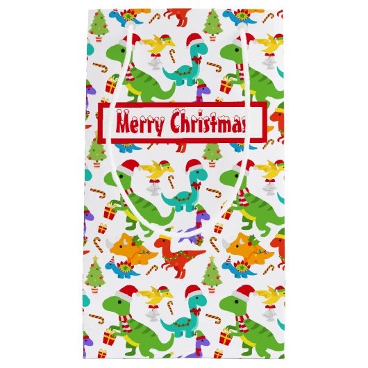 Cute Merry Kerstdinosaurussen Klein Cadeauzakje (Voorkant)