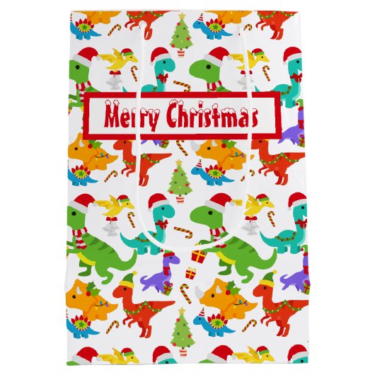 Cute Merry Kerstdinosaurussen Medium Cadeauzakje (Achterkant)