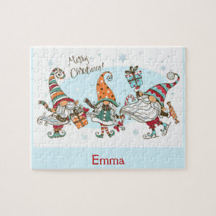 Cute Merry KerstElves Gnomes Aangepaste naam Legpuzzel