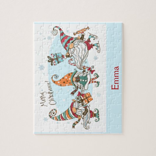 Cute Merry KerstElves Gnomes Aangepaste naam Legpuzzel (Verticaal)