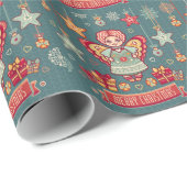 Cute Merry kerstengel en cadeaus Cadeaupapier (Rol Hoek)