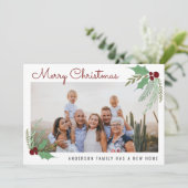 Cute Merry-kerstfamilie Foto Holiday Moving Aankondiging (Staand voorkant)