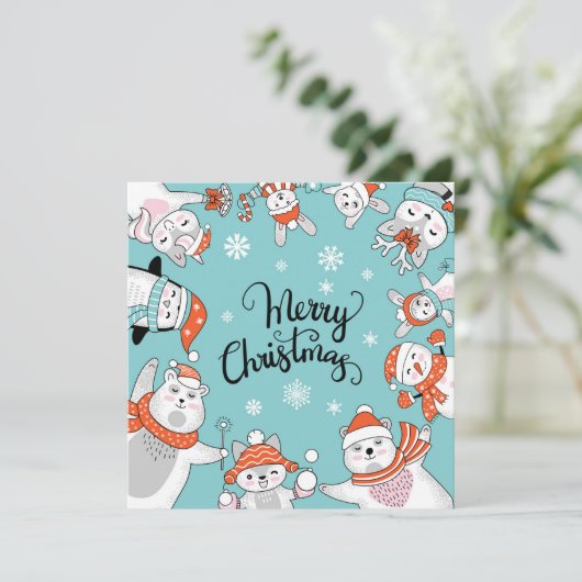 Cute Merry kerstfeestay Card Feestdagenkaart (Staand voorkant)